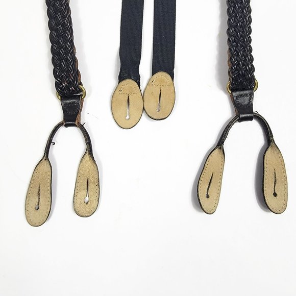 Martin Dingman Braided Leather Button Suspenders Black Very Nice Condition - Picture 9 of 14
